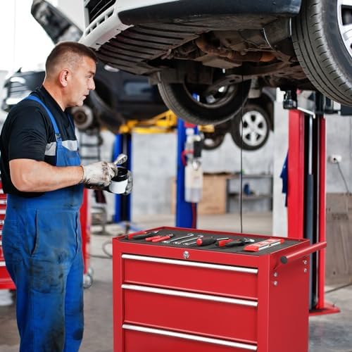 winado 4 drawer rolling tool cabinet, lockable steel on a desk or shelf