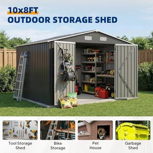 udpatio 10x8 ft outdoor storage shed, metal shed, package contents