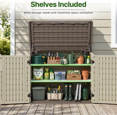 macrout 25 cu ft outdoor storage cabinet with showing dimensions