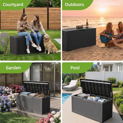 160 gal deck box outdoor waterproof storage bench, package contents