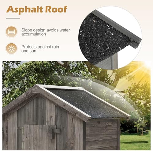 ironmax outdoor wooden storage shed with folding table showing dimensions