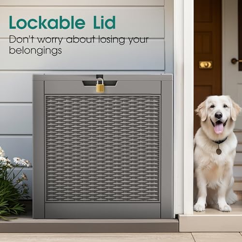 kamaboko 35 gallon outdoor storage box waterproof deck showing dimensions