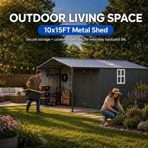 10x15.5 ft metal storage shed with window, lockable, package contents