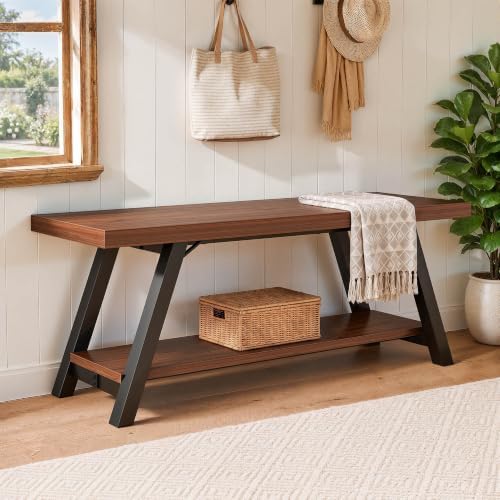 lvb industrial entryway bench with storage, wood and, view 9