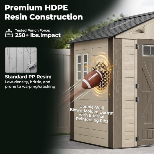 resin shed 8x6 ft outdoor storage shed with on a desk or shelf