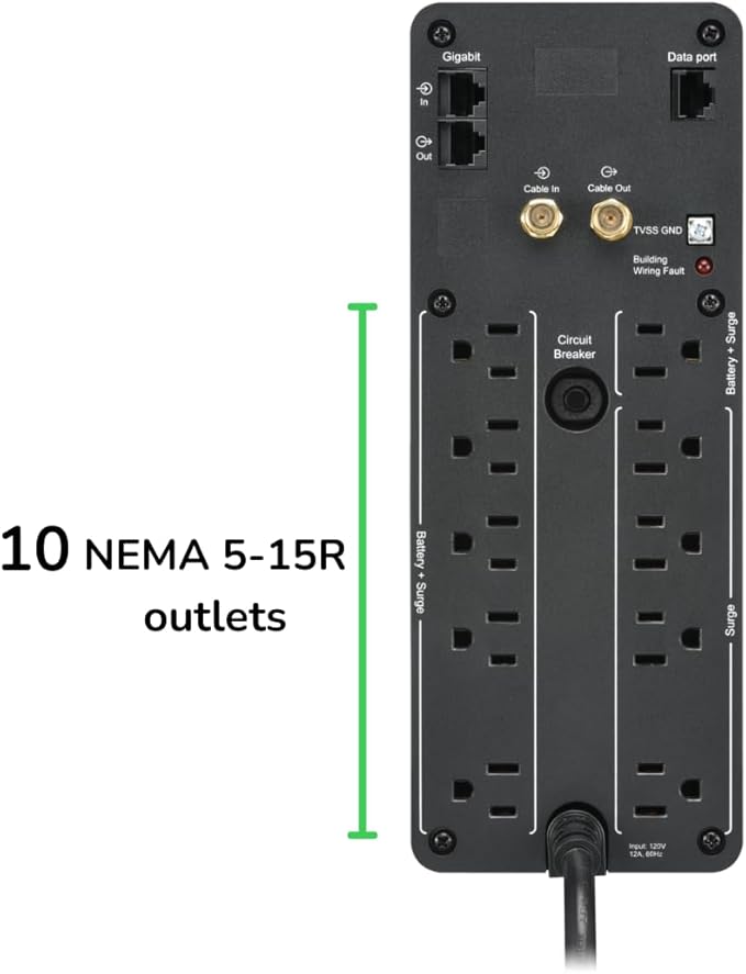 APC UPS 1500VA Sinewave UPS Battery Backup, BR1500MS2 Backup Battery Power - Image 4