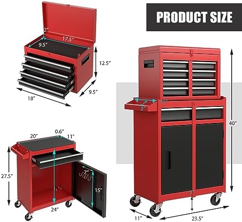 rolling tool chest, 5-drawer tool storage cabinet with, close-up detail