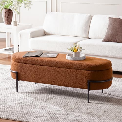 fivewillowise 52 inch sherpa storage ottoman bench,end of, side view