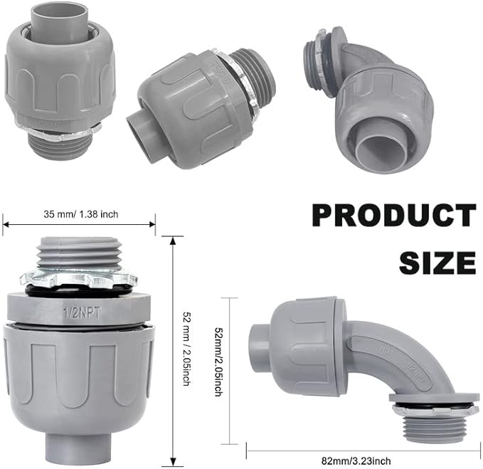 Wocloer 1/2 inch Liquid Tight Connector PVC Flexible Conduit Connector UL - Image 2