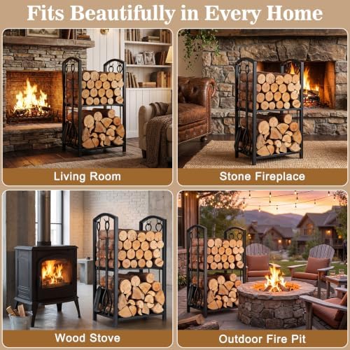 feed garden firewood rack log holder with 4-piece, front angle view