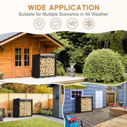 4ft firewood rack outdoor with waterproof widened cover shown in use