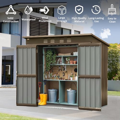 domi outdoor storage shed 6x4 ft, metal tool on a desk or shelf