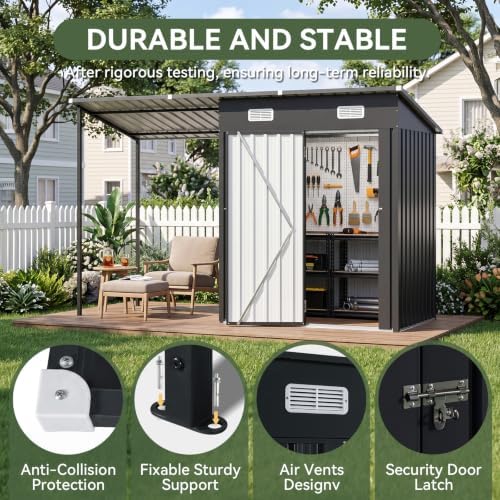 aoxun 5x3ft outdoor storage shed & hardtop canopy on a desk or shelf