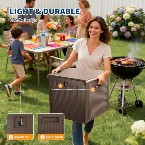 80 gal outdoor deck storage box lockable waterproof showing dimensions