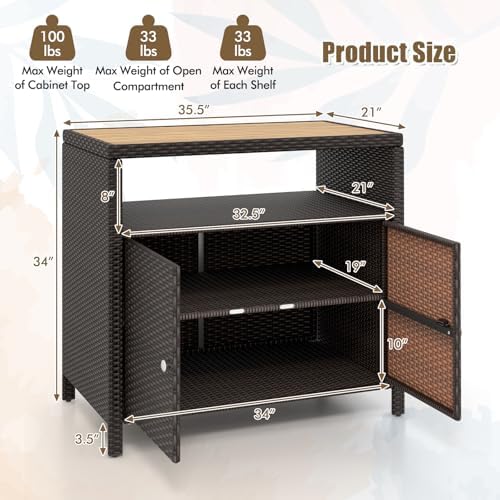 happygrill outdoor rattan storage cabinet, patio sideboard buffet, close-up detail