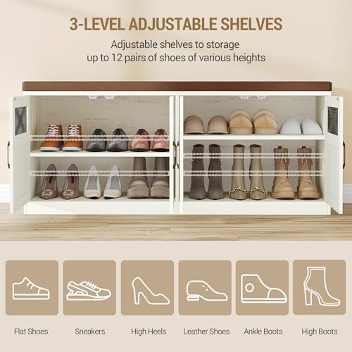 hzuaneri 47.2" shoe storage bench with 4 barn showing dimensions