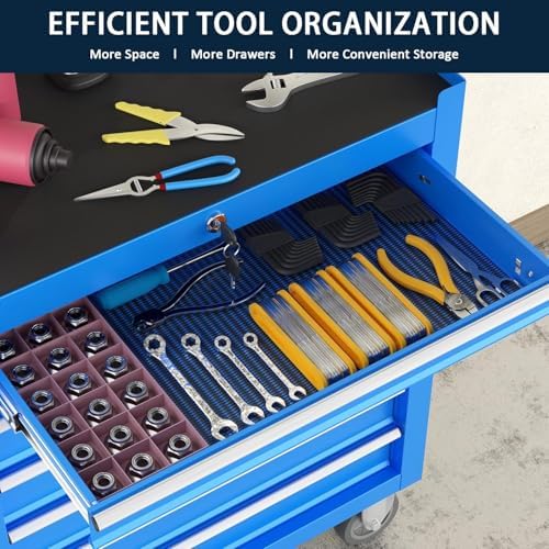 7-drawer metal rolling tool chest with wheels,tool storage, close-up detail
