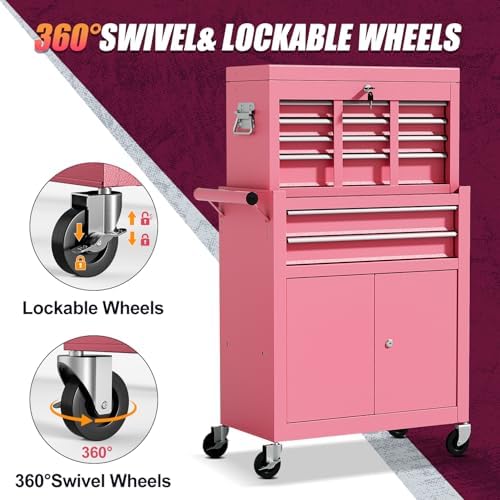 10-drawer rolling tool chest with wheels, lockable 2-in-1, package contents