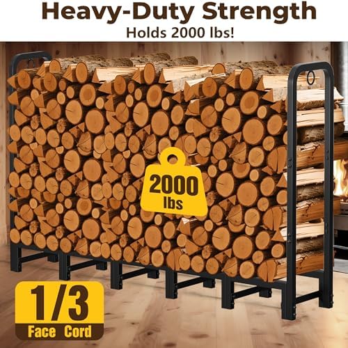 amagabeli 6ft firewood rack outdoor heavy duty adjustable shown in use
