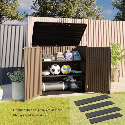 kinying larger outdoor storage shed weather resistance, resin showing dimensions