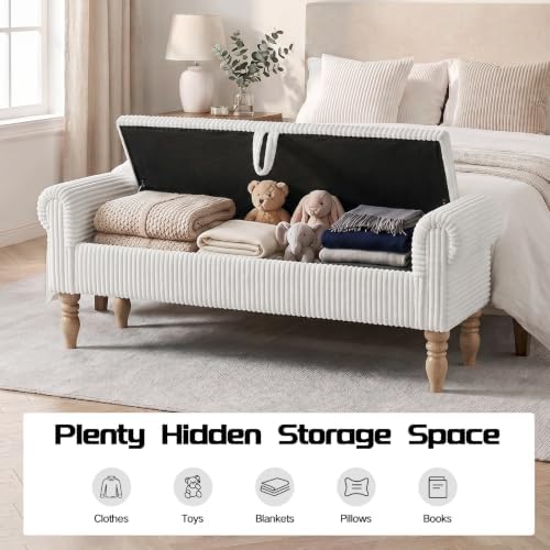 60" storage bench for bedroom,end of bed bench showing dimensions