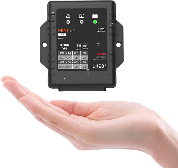 LNEX Solar Charge Controller Waterproof 8A, 12V Mini Solar Panel Battery by LNEX