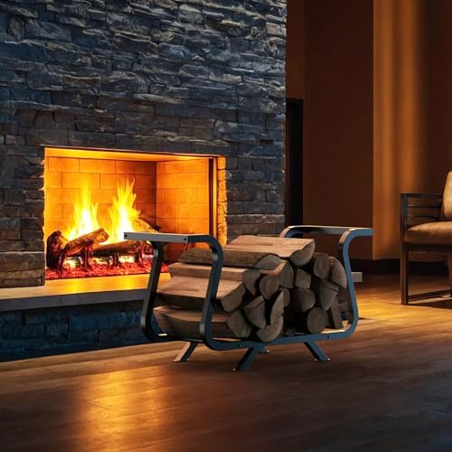 nihome 33.5" firewood rack outdoor, 450lb metal log showing dimensions