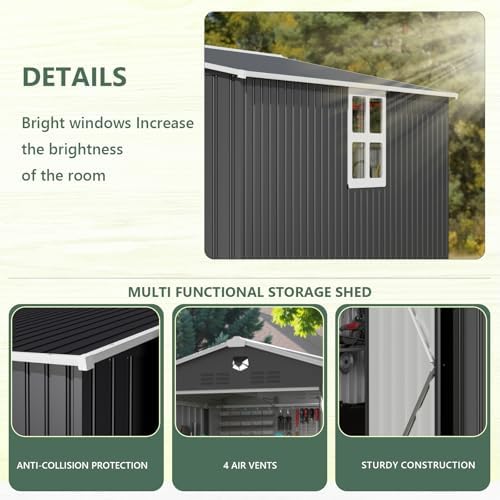 metal storage shed with windown,outdoor storage building 8x6, close-up detail
