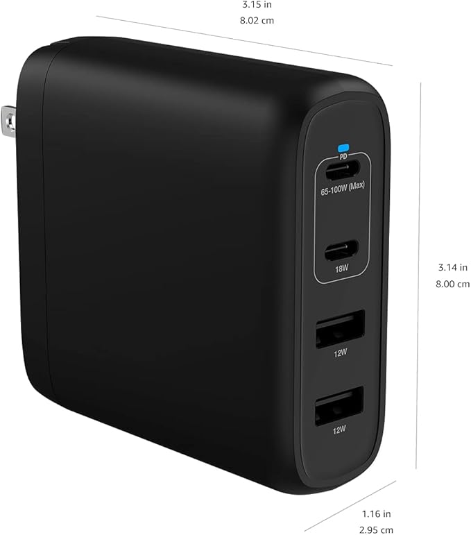Amazon Basics 100W Four-Port GaN Wall Charger w/ 2 USB-C & 2 USB-A Ports w/PD - Image 6