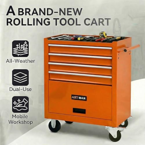 4 drawers tool chest on wheels, multifunctional rolling on a desk or shelf
