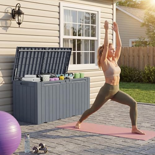 devoko 100 gallon outdoor storage box, waterproof deck shown in use