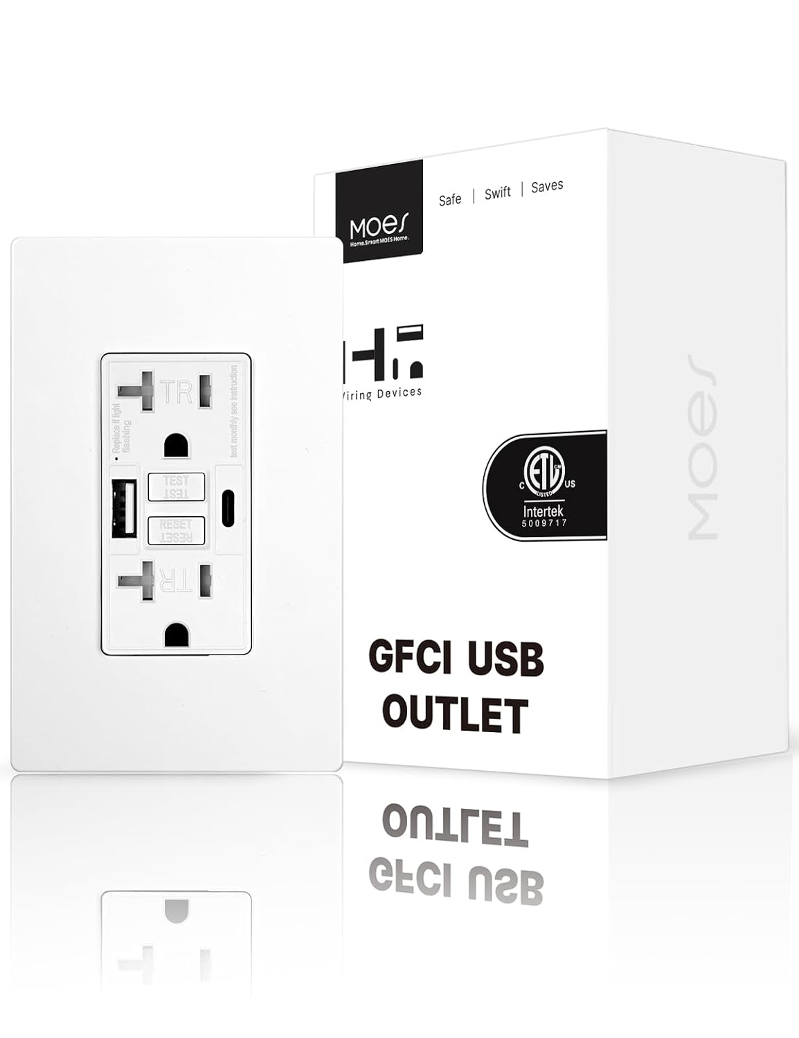 MOES 20 Amp GFCI USB Outlet with Type C & A, Tamper Resistant | 20 Amp GFCI Outlet, USB C And A Ports, Tamper Resistant, Self Test, ETL Listed, Screwless Wall Plate, Bathroom Kitchen