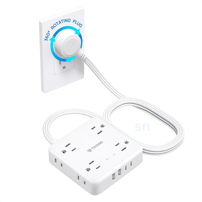 TROND 360° Rotating Plug Power Strip, 5FT Flat Extension Cord by TRONDOfficial