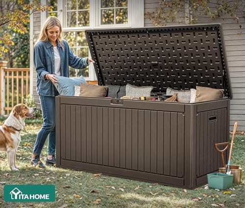 yitahome 320 gallon double-wall deck box with divider, front angle view