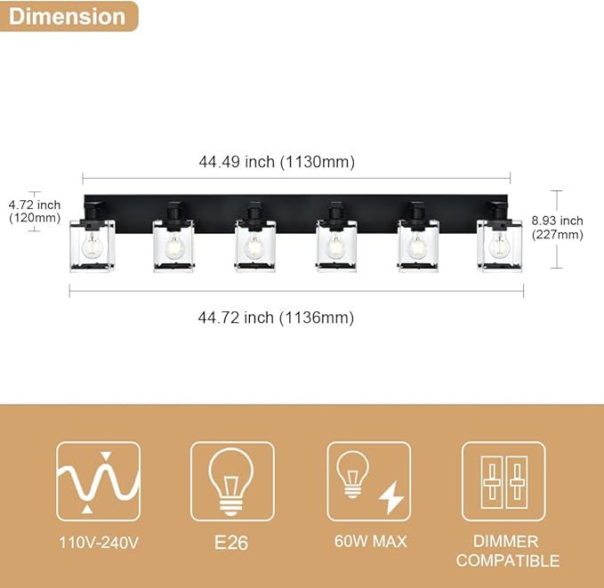 WINSHEN 6-Light Bathroom Light Fixture Black Finish, Modern Vanity Lighting - Image 5