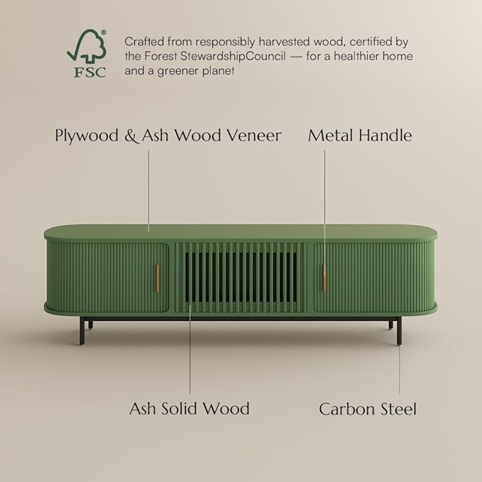 POVISON Fully-Assembled Modern Green TV Stand - Image 6