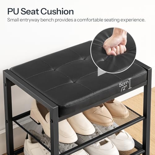 hoobro small shoe bench, 3-tier shoe rack, shoe showing dimensions