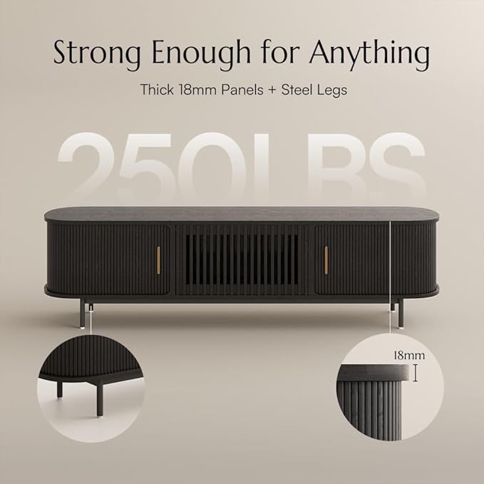 POVISON Sliding Tambour Door TV Stand, Mid Century Modern Sintered Stone TV - Image 2