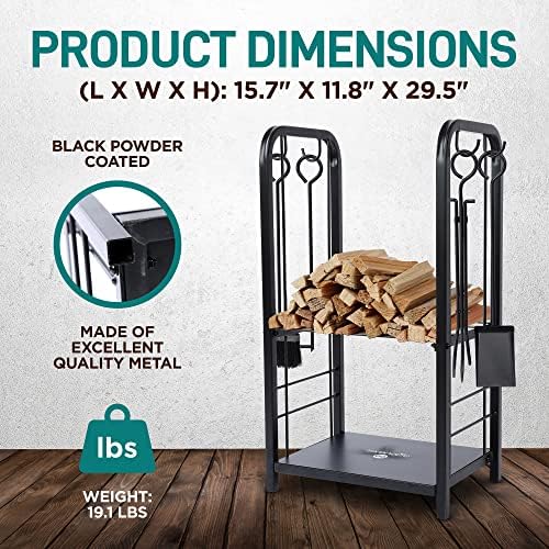 serenelife firewood storage rack - heavy duty wood shown in use