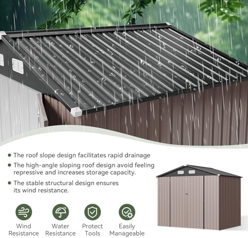 aoxun 8x6 ft shed outdoor storage shed, brown, side view