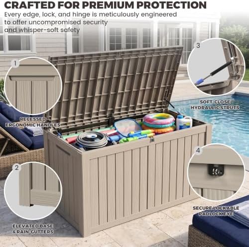 outdoor storage box, 180 gallon waterproof deck box, close-up detail