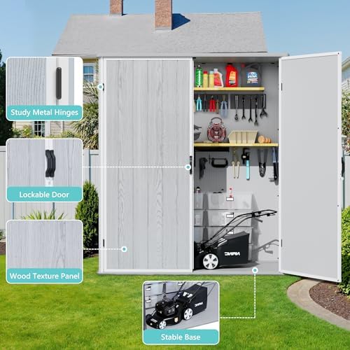 greesum 5x3ft plastic outdoor storage shed with floor, side view