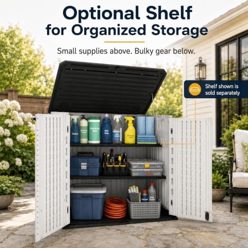 addok outdoor storage cabinet, 35 cu.ft horizontal resin, side view
