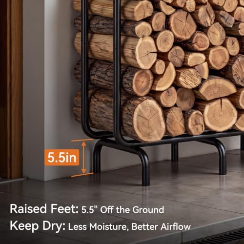 4.5ft firewood rack outdoor, heavy duty metal wood showing dimensions