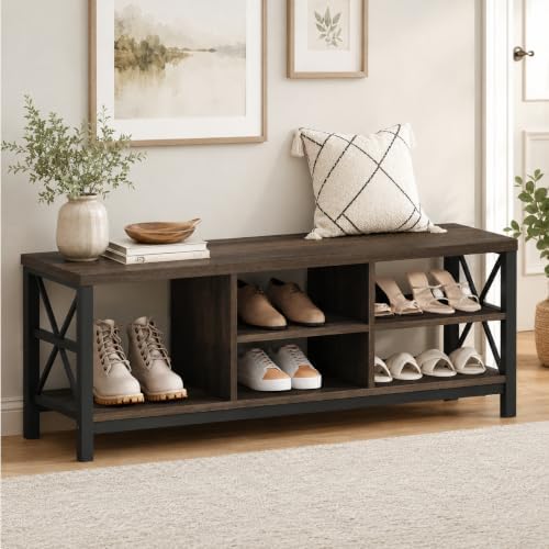 fatorri industrial shoe bench with storage, rustic entryway, package contents