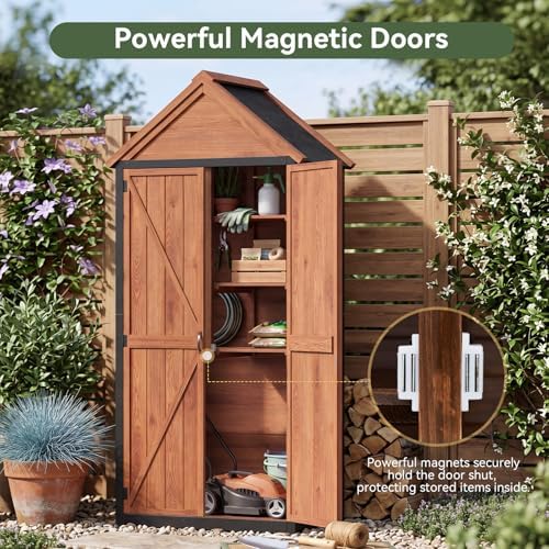 aoxun wood outdoor storage cabinet with floor 2.5'x1.4', side view