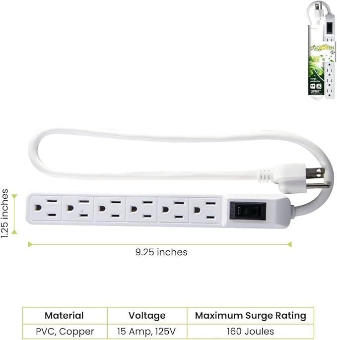 GoGreen Power Inc. 6 Outlet Surge Protector, 2FT Cord, 2 Pack - Image 2