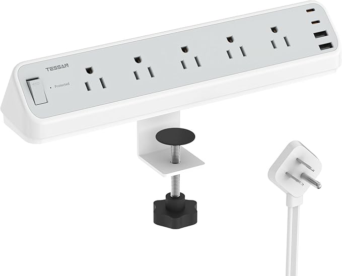 Desk Clamp Power Strip 10 Ft, TESSAN 2100J Surge Protector Desk Charging Station by TESSAN