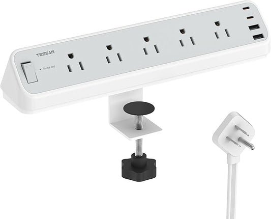 Desk Clamp Power Strip 10 Ft, TESSAN 2100J Surge Protector Desk Charging Station by TESSAN