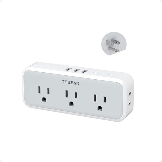 Multi Plug Outlet Splitter, TESSAN Wall Surge Protector 5 Outlet Extender 3 USB by TESSAN